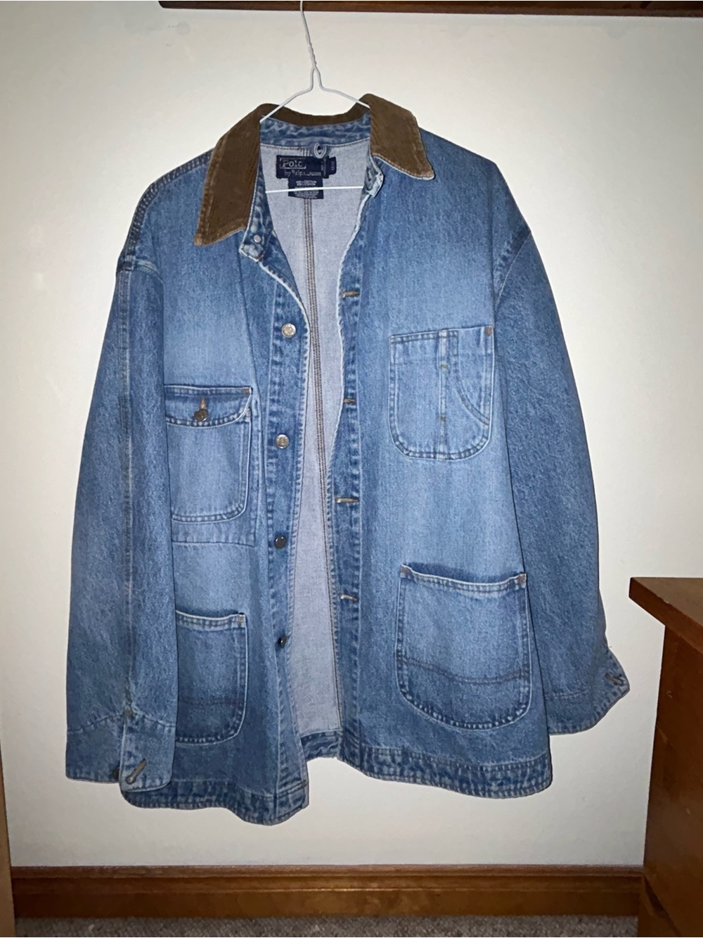Vintage Polo Ralph Lauren Denim Chore Jacket Brown Corduroy Collar